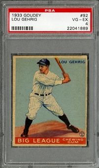 1933 Goudey #92 Lou Gehrig - PSA VG-EX 4